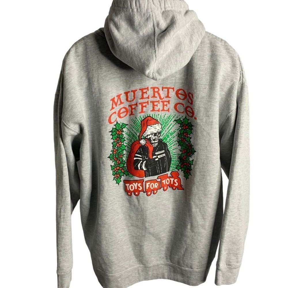 Muertos Coffee Hoodie Sweatshirt 2XL Grey Full Zip Pockets Christmas Skeleton